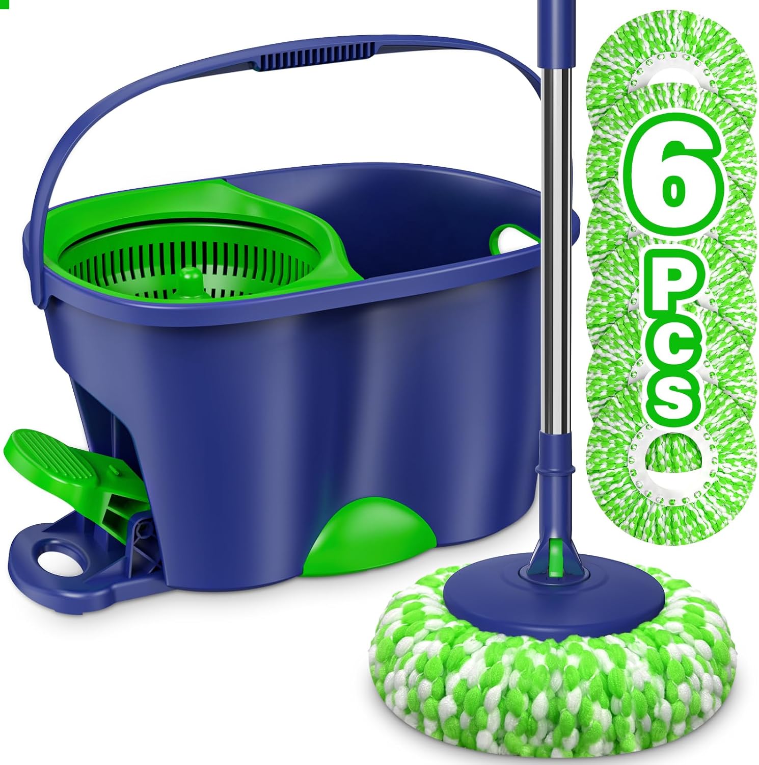 Spin Mop and Bucket Set for Home: EHADOO Spin Mop for Floor Cleaning with 6 Microfiber Washable Heads - Bucket System for Hardwood Tiles Laminate Vinyl