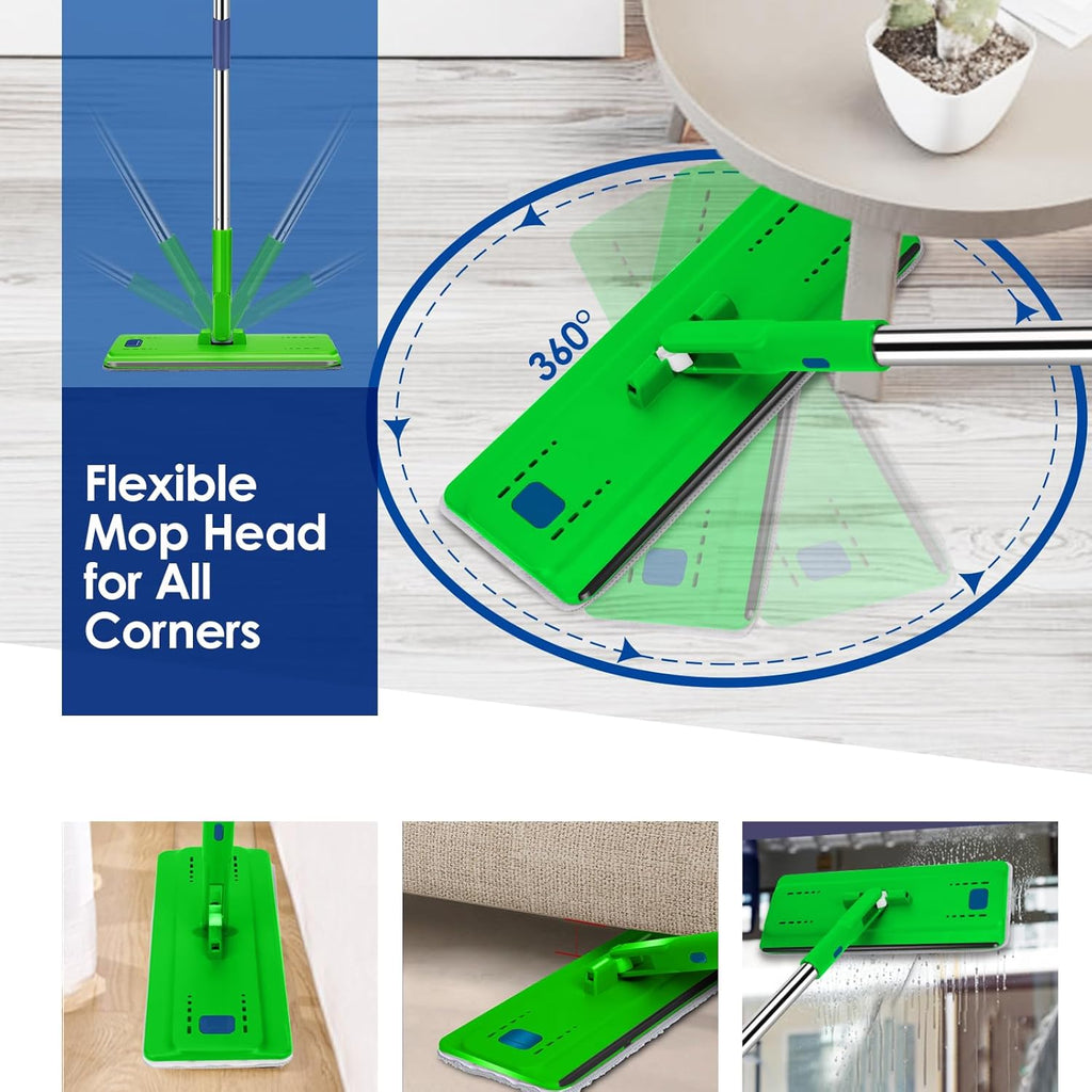 Myiosus Flat Mop and Bucket Set, 2-in-1 Hands-Free Floor Mop and Buckets Sets, Microfibre Mops with 5 Reusable Pads and 138cm Stainless Steel Handle for Cleaning Hardwood Laminate Tile Marble Floors