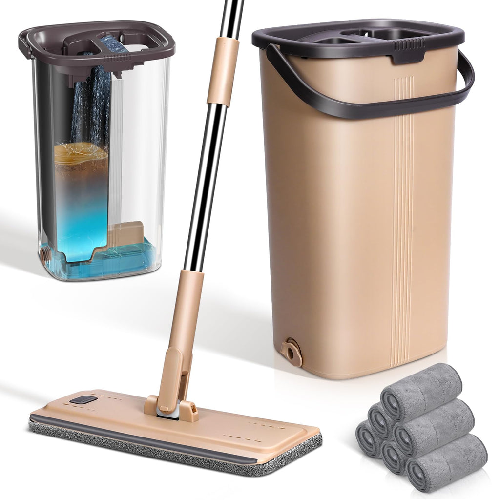 MASTERTOP Mop and Buckets Sets, Spin Mop and Buckets with 3 Reusable Pads, 9.8L Hands Free Mops Bucket with Foot Pedal and Wringer, Spinning Mops Set for Cleaning Floors - Grey, 43x25x131cm