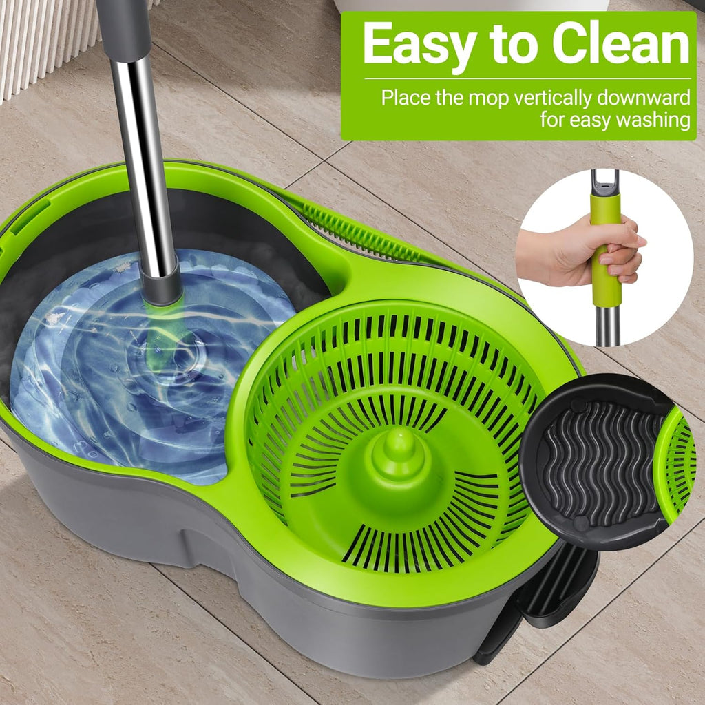 MASTERTOP Mop and Buckets Sets, Spin Mop and Buckets with 3 Reusable Pads, 9.8L Hands Free Mops Bucket with Foot Pedal and Wringer, Spinning Mops Set for Cleaning Floors - Grey, 43x25x131cm