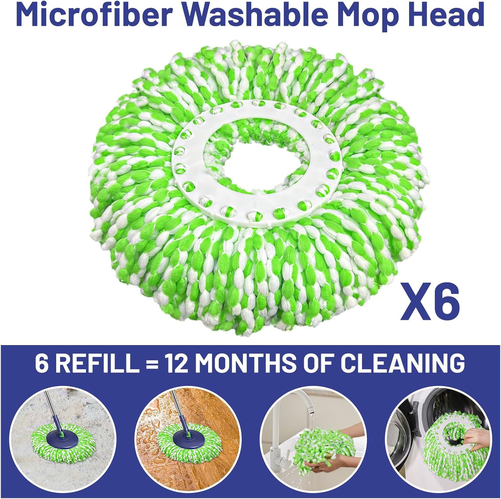Spin Mop and Bucket Set for Home: EHADOO Spin Mop for Floor Cleaning with 6 Microfiber Washable Heads - Bucket System for Hardwood Tiles Laminate Vinyl