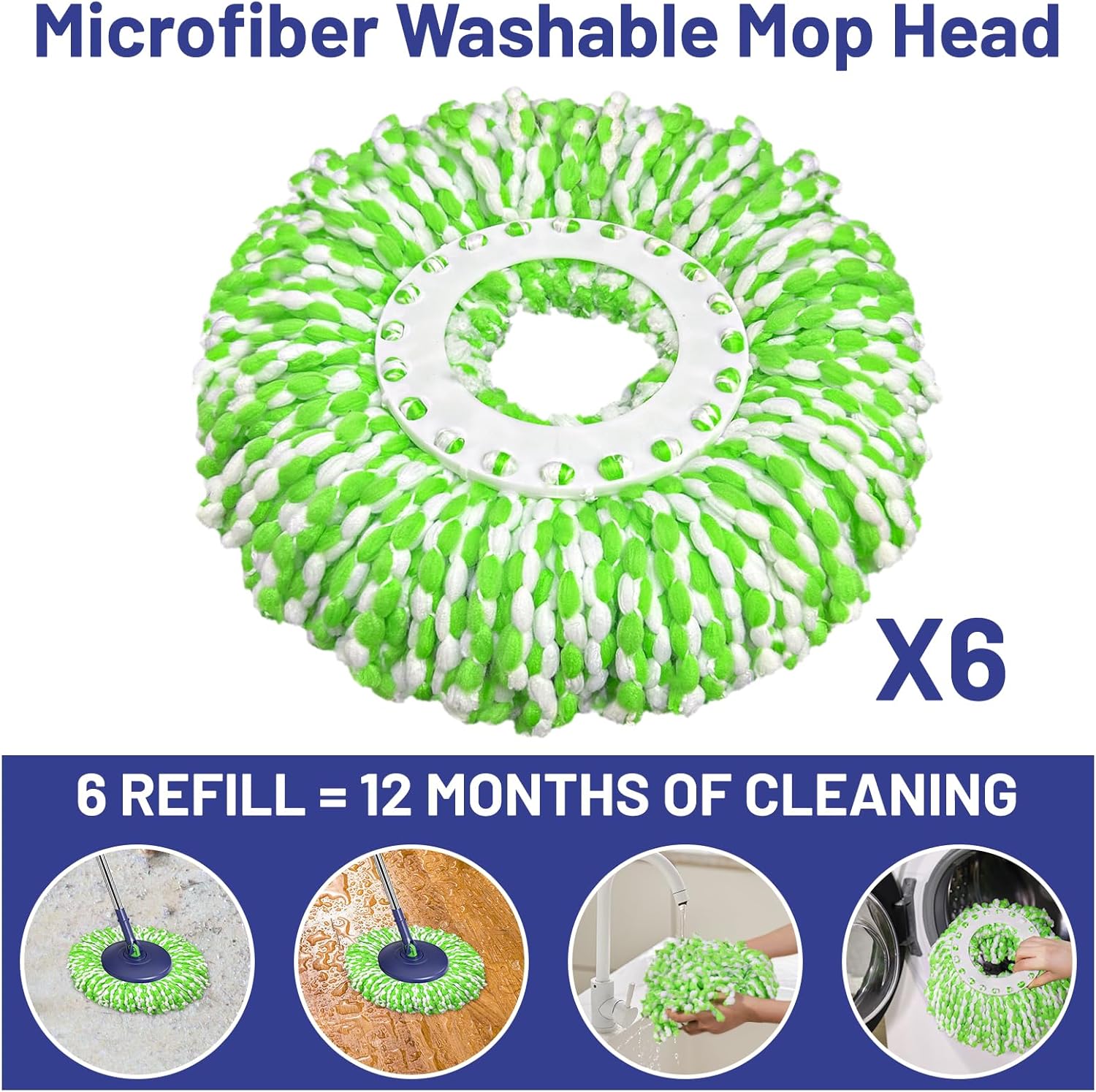 Spin Mop and Bucket Set for Home: EHADOO Spin Mop for Floor Cleaning with 6 Microfiber Washable Heads - Bucket System for Hardwood Tiles Laminate Vinyl