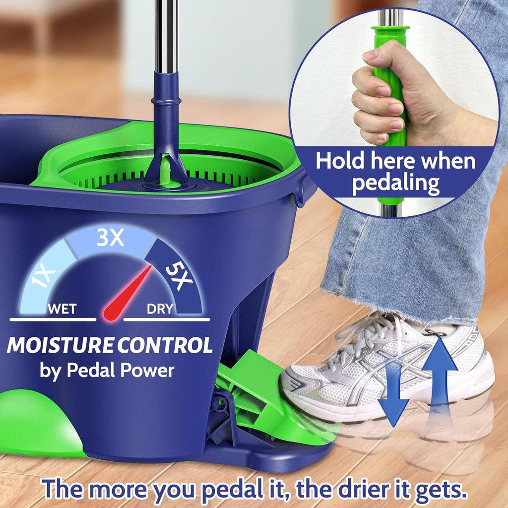 Spin Mop and Bucket Set for Home: EHADOO Spin Mop for Floor Cleaning with 6 Microfiber Washable Heads - Bucket System for Hardwood Tiles Laminate Vinyl